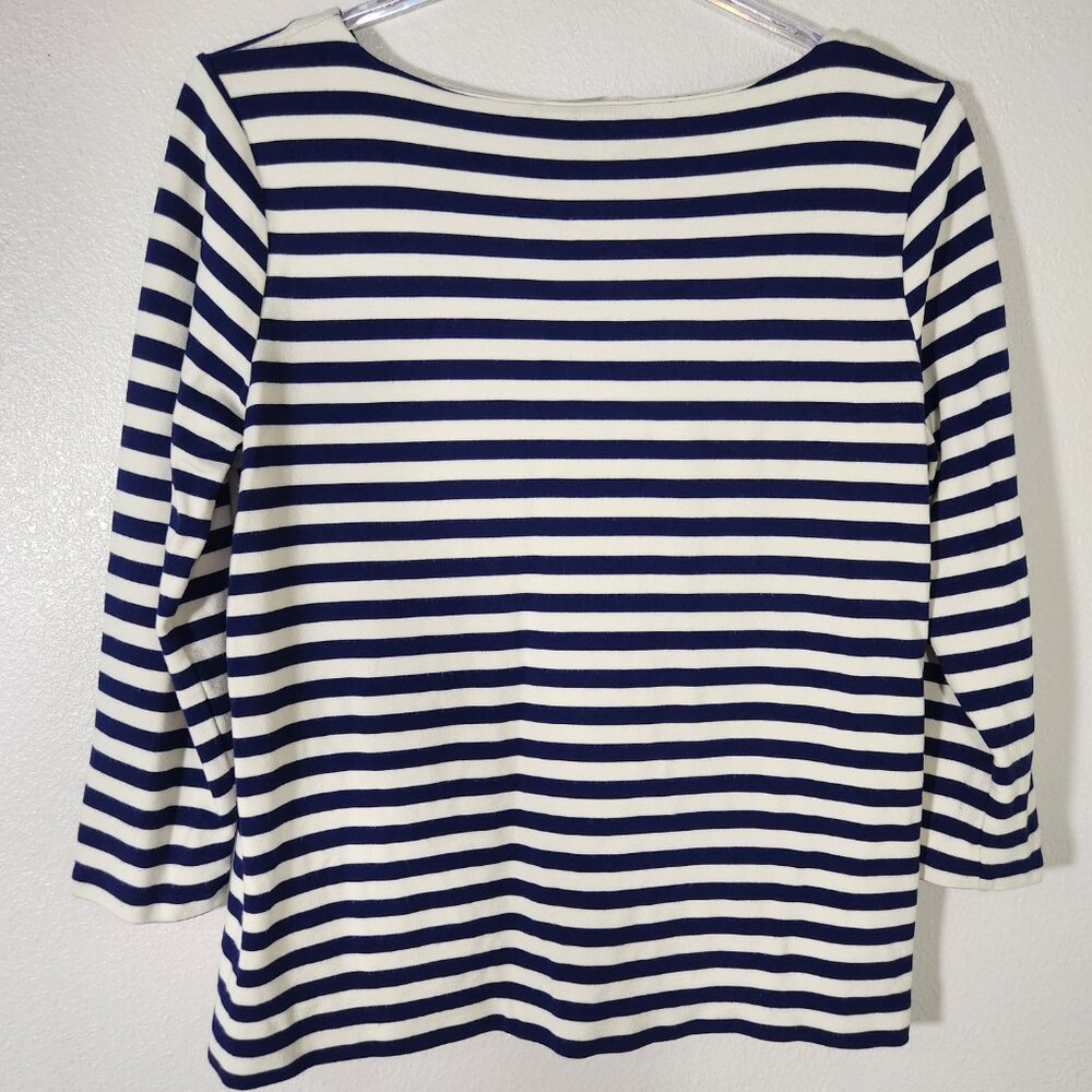 MADEWELL Blue Striped Ponte Knit 3/4 Sleeve Top Shirt Size L Nautical - Picture 8 of 11